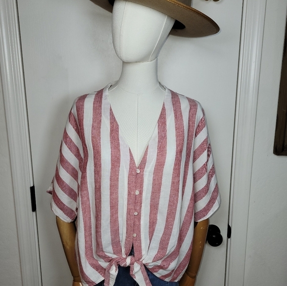 Rails Tops - Rails Seville Striped Tie-Front Cropped Button-Down Size Medium